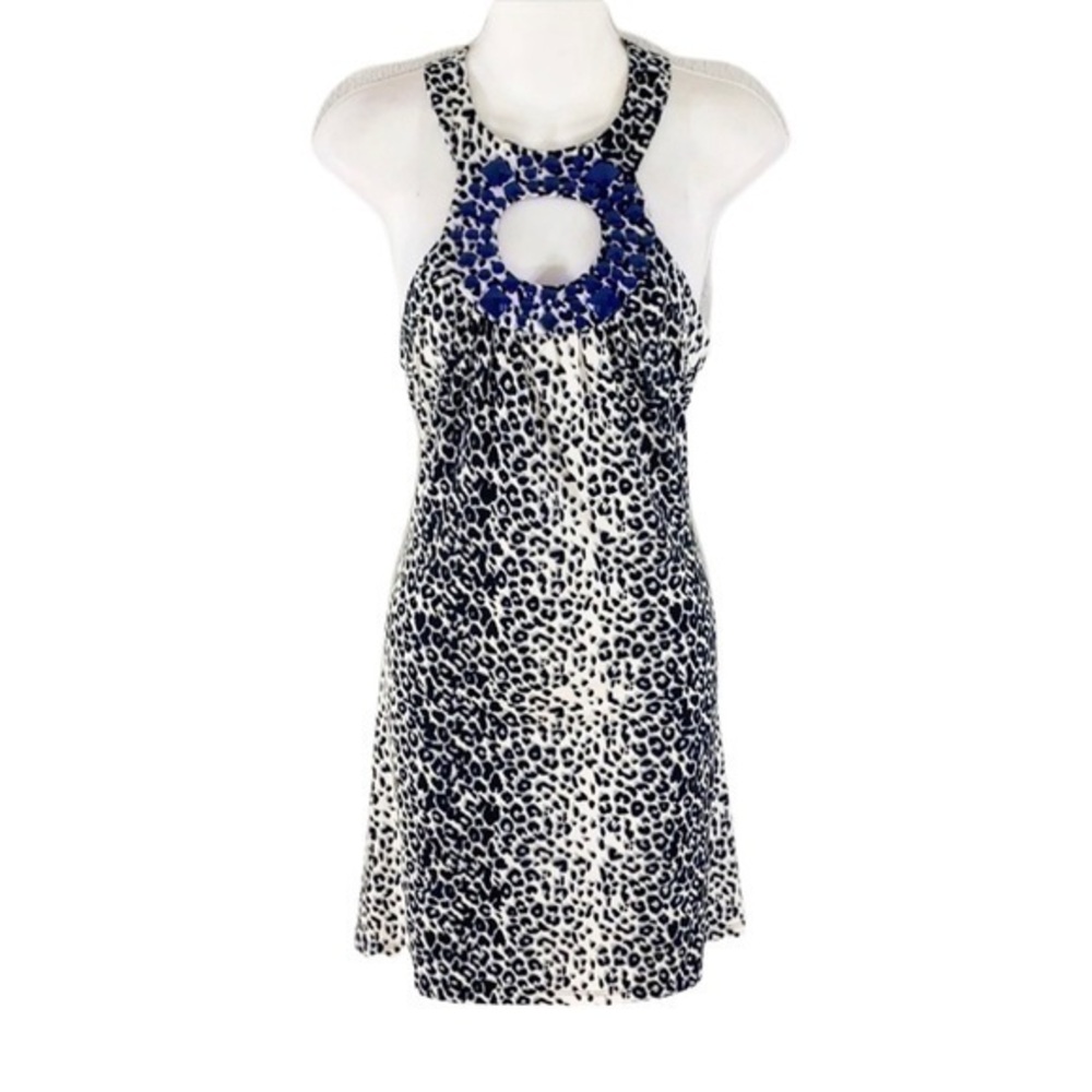 Cache black white leopard cutout jersey dress H27